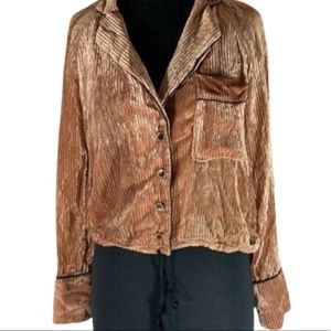 Free People Velvet Button-Up Top in Bronze